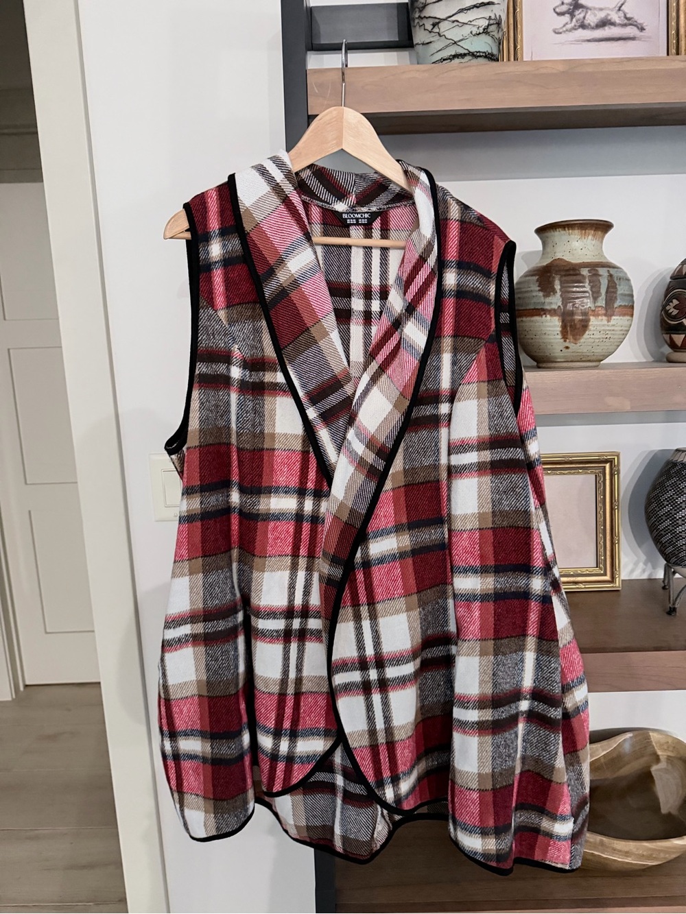 BloomChic Red, White & Brown Plaid Vest